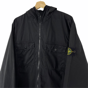 Stone Island Black Full Zip Up Hooded Overshirt - Extra Large (XL) PTP 23.75"