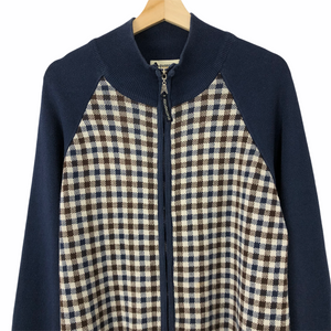 Aquascutum Navy / Check Zip Up Track Top - Large (L) PTP 23.25"