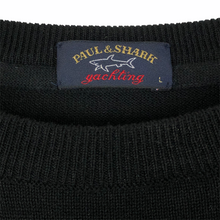 Load image into Gallery viewer, Paul and Shark Black 100% Wool Crew Neck Logo Sweater - Large (L) PTP 20.75&quot;
