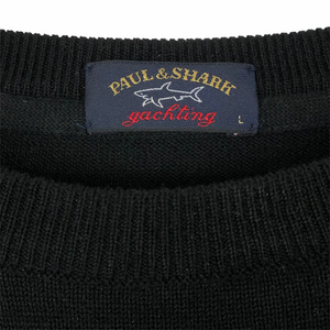 Paul and Shark Black 100% Wool Crew Neck Logo Sweater - Large (L) PTP 20.75"