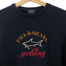 Load image into Gallery viewer, Paul and Shark Navy Embroidered Logo Crew Neck Sweater - Medium (M) PTP 20.25&quot;
