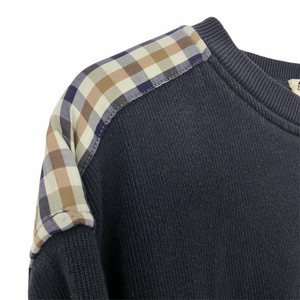 Aquascutum Navy / Check Crew Neck Sweater - Double Extra Large (XXL) PTP 25.75"