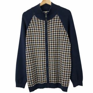 Aquascutum Navy / Check Zip Up Track Top - Large (L) PTP 23.25"