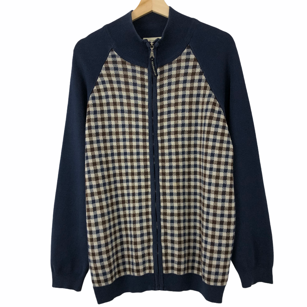 Aquascutum Navy / Check Zip Up Track Top - Large (L) PTP 23.25