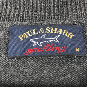 Paul and Shark Grey 100% Wool Crew Neck Logo Sweater - Medium (M) PTP 22.75"