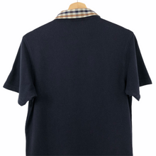 Load image into Gallery viewer, Aquascutum Navy / Check Collar Short Sleeved Polo - Medium (M) PTP 18.75&quot;
