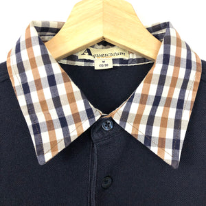 Aquascutum Navy / Check Collar Short Sleeved Polo - Medium (M) PTP 18.75"