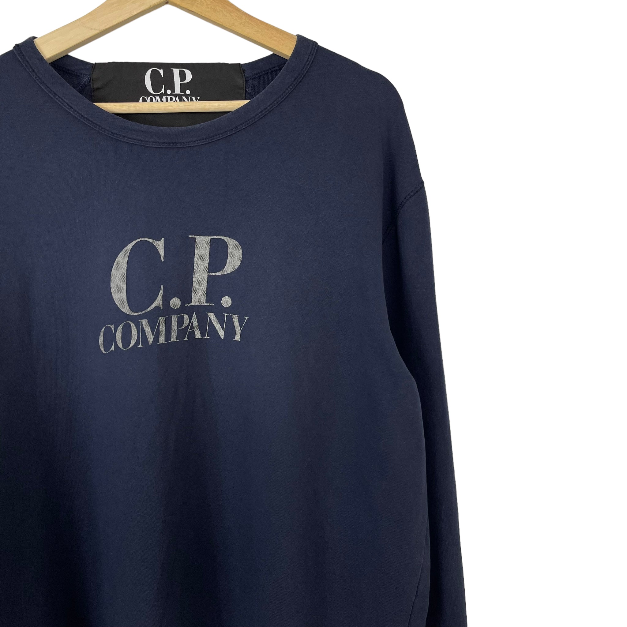 C.P Company Navy Crew Neck Logo Sweater Double Extra Large XXL