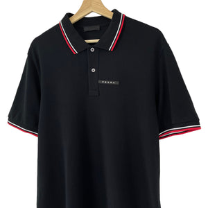 Prada Black Rubber Logo Short Sleeved Polo - Double Extra Large (XXL) PTP 21.75"