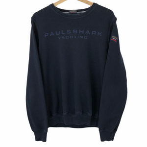 Paul and Shark Navy Crew Neck Spell Out Logo Sweater - Medium (M) PTP 20.5"