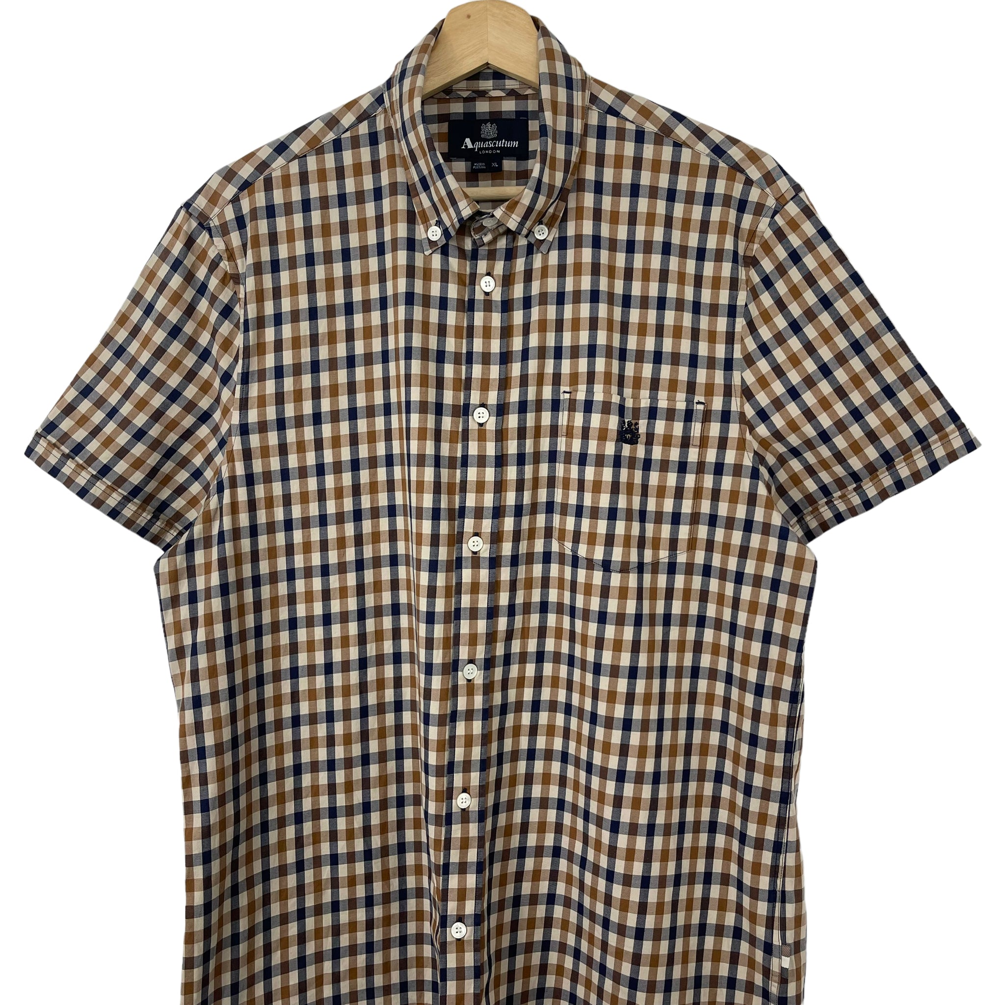 Aquascutum House Check Short Sleeved Shirt Extra Large XL PTP