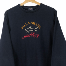 Load image into Gallery viewer, Paul and Shark Navy Embroidered Logo Crew Neck Sweater - Medium (M) PTP 20.25&quot;
