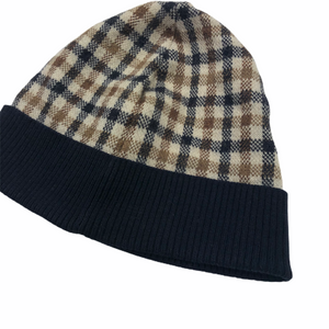 Aquascutum Check / Navy Beanie Hat - Medium (M)