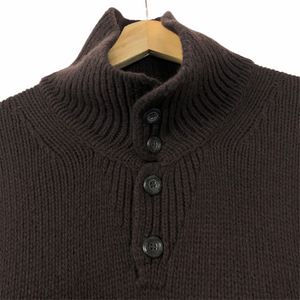 Stone Island Brown Button Up Embroidered Logo Knitted Jumper - Large (L) PTP 25.25"