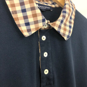 Aquascutum Navy / Check Collar Short Sleeved Polo - Extra Large (XL) PTP 22.5"