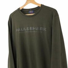 Load image into Gallery viewer, Paul and Shark Khaki Crew Neck Spell Out Logo Sweater - Large (L) PTP 21.25&quot;
