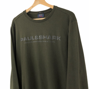 Paul and Shark Khaki Crew Neck Spell Out Logo Sweater - Large (L) PTP 21.25"