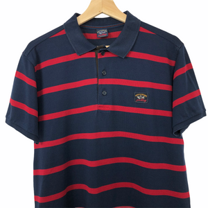 Paul and Shark Navy / Red Striped Short Sleeved Polo - Large (L) PTP 21"