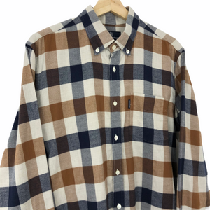 Aquascutum Flannel Block Check Long Sleeved Shirt - Large (L) PTP 21.25"