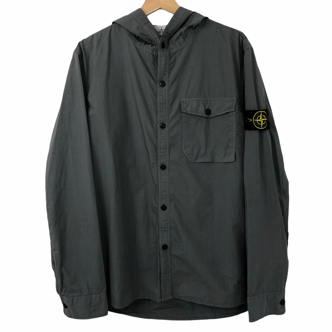 Stone Island Grey Button Up Hooded Overshirt - Extra Large (XL) PTP 23