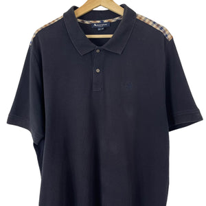 Aquascutum Navy / House Check Short Sleeved Polo - Triple Extra Large (XXXL) PTP 24"