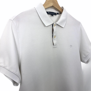 Aquascutum White Short Sleeved Logo Polo - Medium (M) PTP 20"