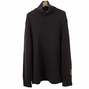 Stone Island Brown Button Up Embroidered Logo Knitted Jumper - Large (L) PTP 25.25"