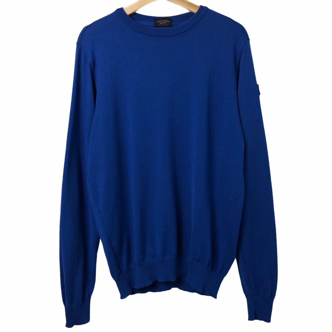 Paul and Shark Blue 100% Wool Crew Neck Logo Sweater - Large (L) PTP 22.5