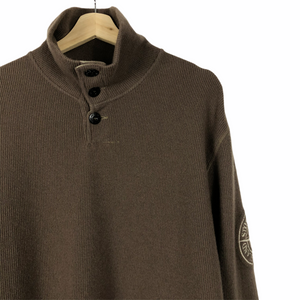 Stone Island Khaki Button Up Embroidered Logo Pullover - Large (L) PTP 23"