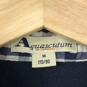 Aquascutum Navy / Check Collar Short Sleeved Polo - Medium (M) PTP 18.75"