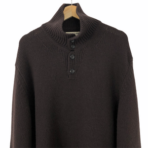 Stone Island Brown Button Up Embroidered Logo Knitted Jumper - Large (L) PTP 25.25"