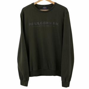 Paul and Shark Khaki Crew Neck Spell Out Logo Sweater - Large (L) PTP 21.25"