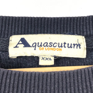 Aquascutum Navy / Check Crew Neck Sweater - Double Extra Large (XXL) PTP 25.75"