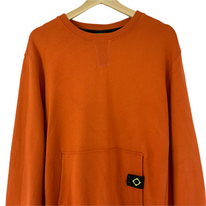 Ma.Strum Orange Crew Neck Logo Sweater - Large (L) PTP 24"