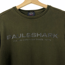 Load image into Gallery viewer, Paul and Shark Khaki Spell Out Crew Neck Sweater - Medium (M) PTP 21&quot;
