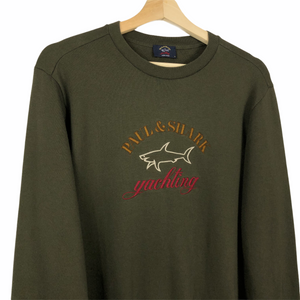 Paul and Shark Khaki Embroidered Logo Crew Neck Sweater - Medium (M) PTP 20"