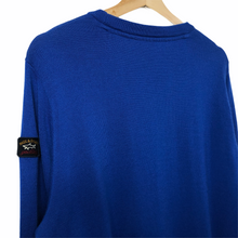 Load image into Gallery viewer, Paul and Shark Blue 100% Wool Crew Neck Logo Sweater - Large (L) PTP 22.5&quot;
