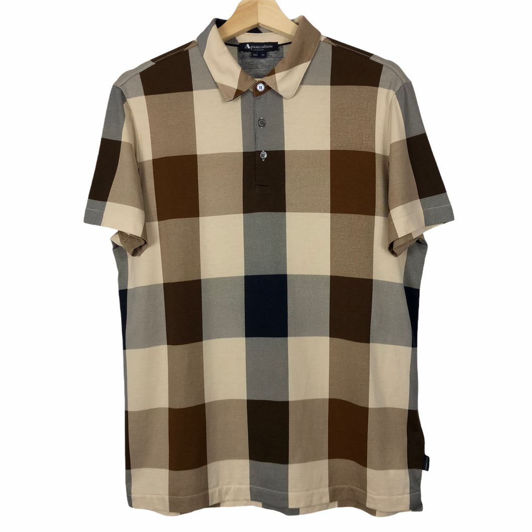 Aquascutum Block Check Short Sleeved Polo - Medium (M) PTP 20.25