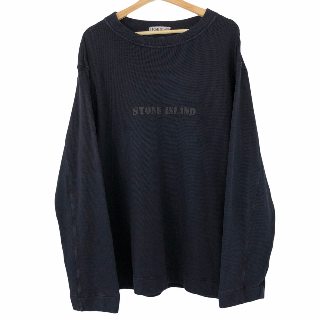 Vintage Stone Island Navy Spell-Out Logo Sweater - Large (L) PTP 23.5