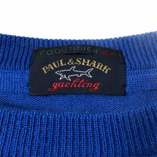 Load image into Gallery viewer, Paul and Shark Blue 100% Wool Crew Neck Logo Sweater - Large (L) PTP 22.5&quot;
