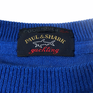 Paul and Shark Blue 100% Wool Crew Neck Logo Sweater - Large (L) PTP 22.5"