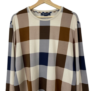 Aquascutum Block Check Long Sleeved T-Shirt - Extra Large (XL) PTP 24"