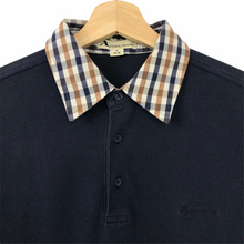 Load image into Gallery viewer, Aquascutum Navy / Check Collar Short Sleeved Polo - Medium (M) PTP 18.75&quot;
