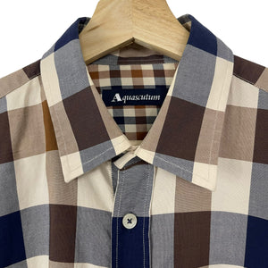 Aquascutum Block Check Long Sleeved Shirt - Medium (M) PTP 20.5"